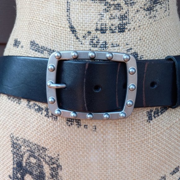 Lauren Ralph Lauren Black Leather Belt Silvertone Buckle - Picture 2 of 16